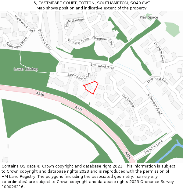 5, EASTMEARE COURT, TOTTON, SOUTHAMPTON, SO40 8WT: Location map and indicative extent of plot