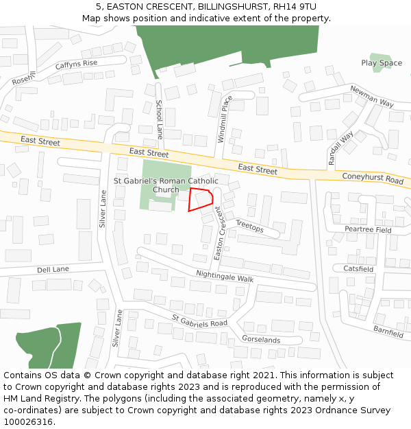 5, EASTON CRESCENT, BILLINGSHURST, RH14 9TU: Location map and indicative extent of plot