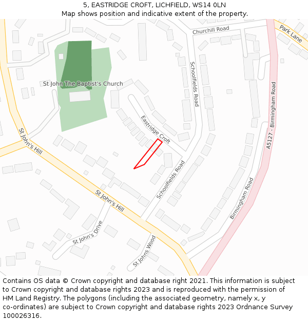 5, EASTRIDGE CROFT, LICHFIELD, WS14 0LN: Location map and indicative extent of plot