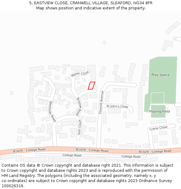 5, EASTVIEW CLOSE, CRANWELL VILLAGE, SLEAFORD, NG34 8FR: Location map and indicative extent of plot