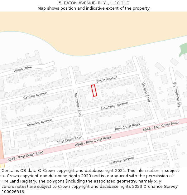 5, EATON AVENUE, RHYL, LL18 3UE: Location map and indicative extent of plot