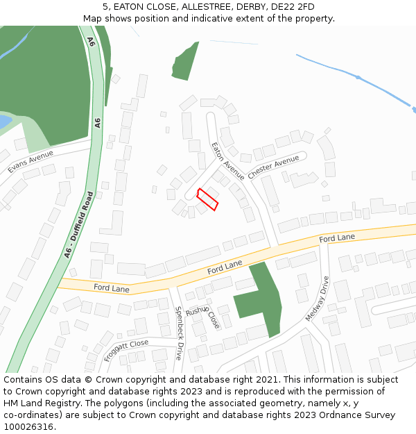 5, EATON CLOSE, ALLESTREE, DERBY, DE22 2FD: Location map and indicative extent of plot