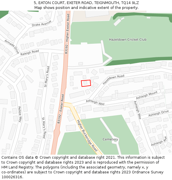 5, EATON COURT, EXETER ROAD, TEIGNMOUTH, TQ14 9LZ: Location map and indicative extent of plot