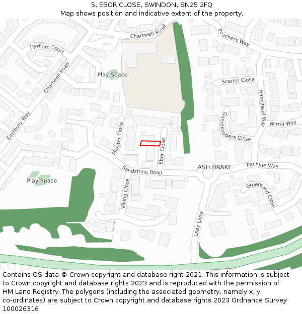 5, EBOR CLOSE, SWINDON, SN25 2FQ: Location map and indicative extent of plot