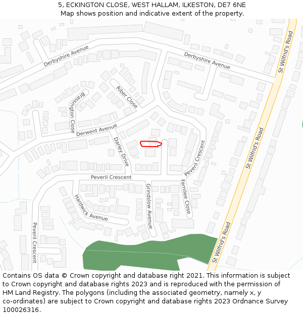 5, ECKINGTON CLOSE, WEST HALLAM, ILKESTON, DE7 6NE: Location map and indicative extent of plot