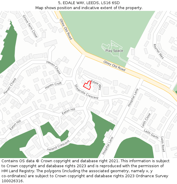 5, EDALE WAY, LEEDS, LS16 6SD: Location map and indicative extent of plot