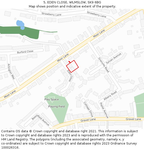 5, EDEN CLOSE, WILMSLOW, SK9 6BG: Location map and indicative extent of plot