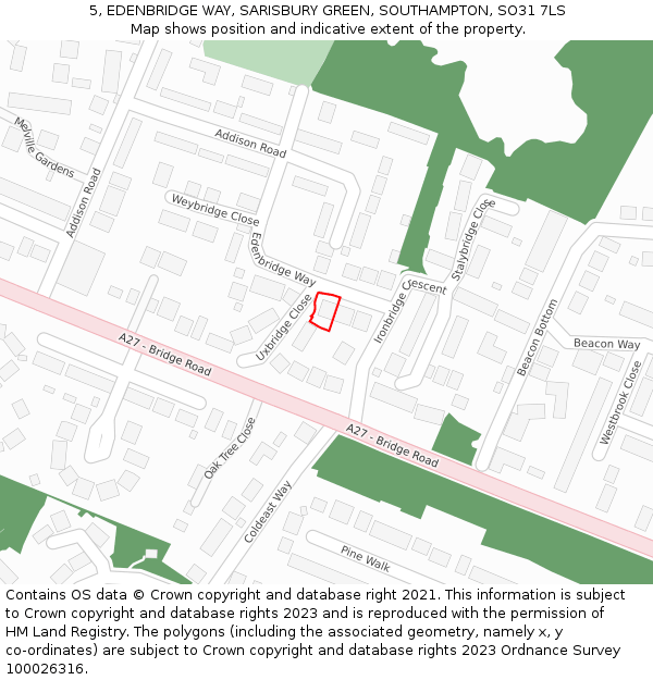 5, EDENBRIDGE WAY, SARISBURY GREEN, SOUTHAMPTON, SO31 7LS: Location map and indicative extent of plot