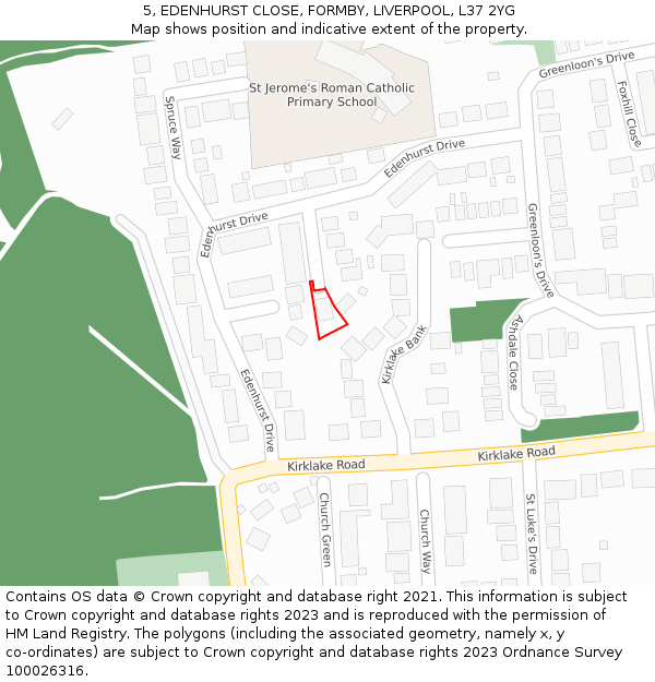 5, EDENHURST CLOSE, FORMBY, LIVERPOOL, L37 2YG: Location map and indicative extent of plot