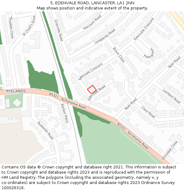 5, EDENVALE ROAD, LANCASTER, LA1 2NN: Location map and indicative extent of plot