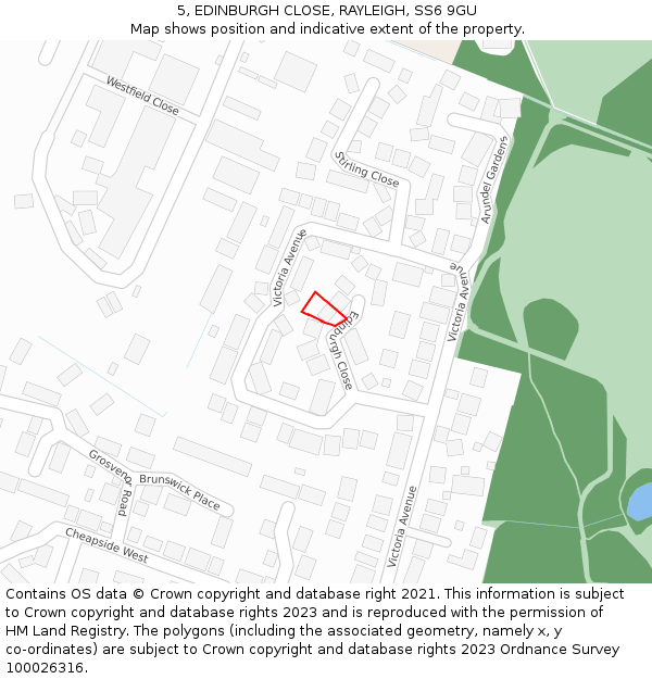 5, EDINBURGH CLOSE, RAYLEIGH, SS6 9GU: Location map and indicative extent of plot