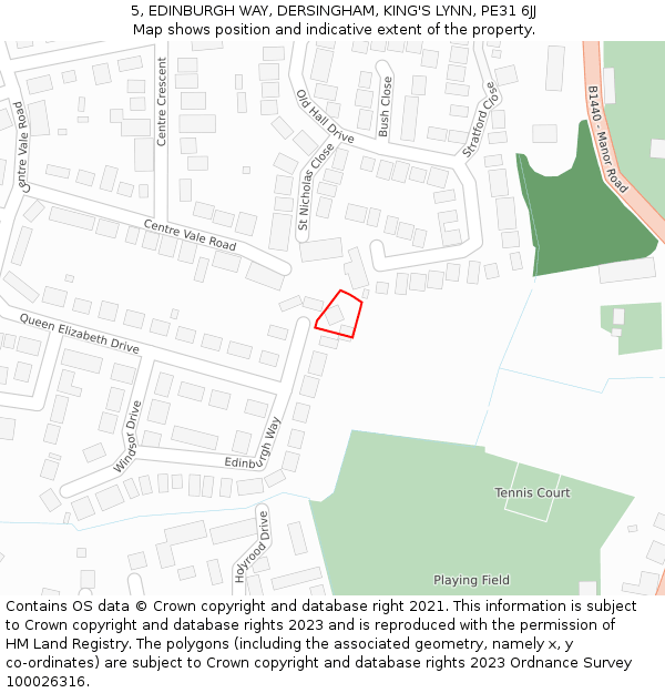5, EDINBURGH WAY, DERSINGHAM, KING'S LYNN, PE31 6JJ: Location map and indicative extent of plot