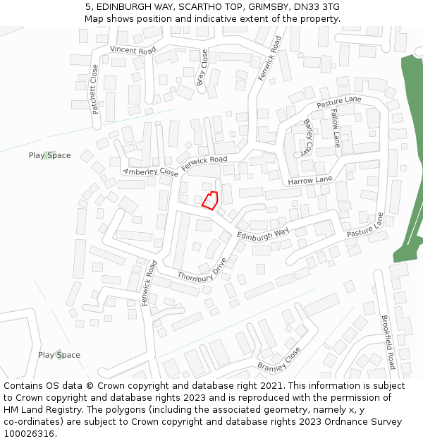 5, EDINBURGH WAY, SCARTHO TOP, GRIMSBY, DN33 3TG: Location map and indicative extent of plot