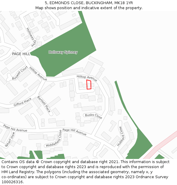 5, EDMONDS CLOSE, BUCKINGHAM, MK18 1YR: Location map and indicative extent of plot