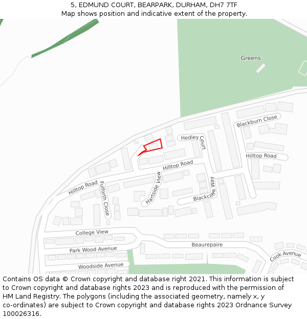 5, EDMUND COURT, BEARPARK, DURHAM, DH7 7TF: Location map and indicative extent of plot