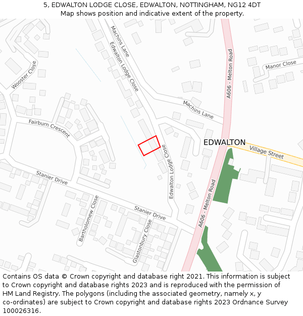 5, EDWALTON LODGE CLOSE, EDWALTON, NOTTINGHAM, NG12 4DT: Location map and indicative extent of plot