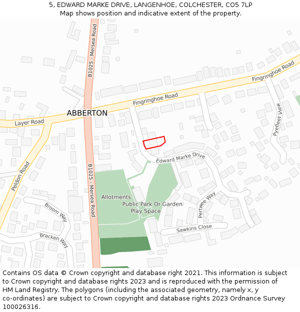 5, EDWARD MARKE DRIVE, LANGENHOE, COLCHESTER, CO5 7LP: Location map and indicative extent of plot