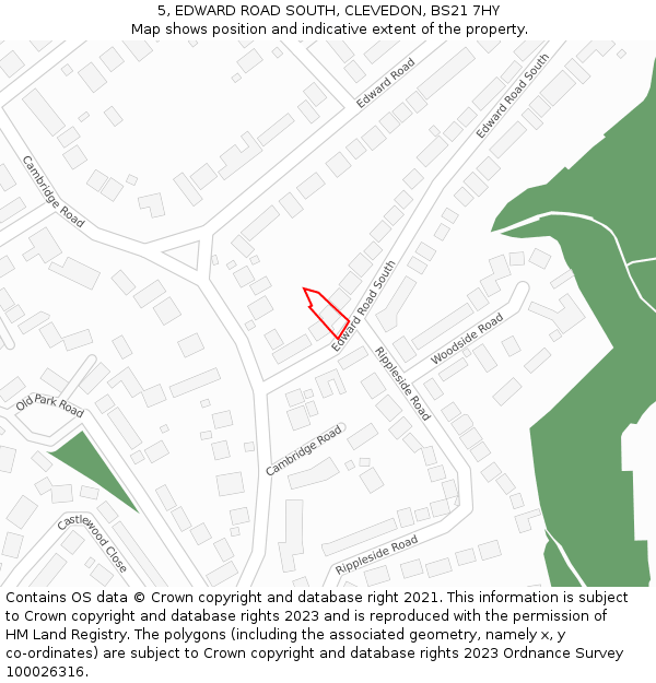 5, EDWARD ROAD SOUTH, CLEVEDON, BS21 7HY: Location map and indicative extent of plot