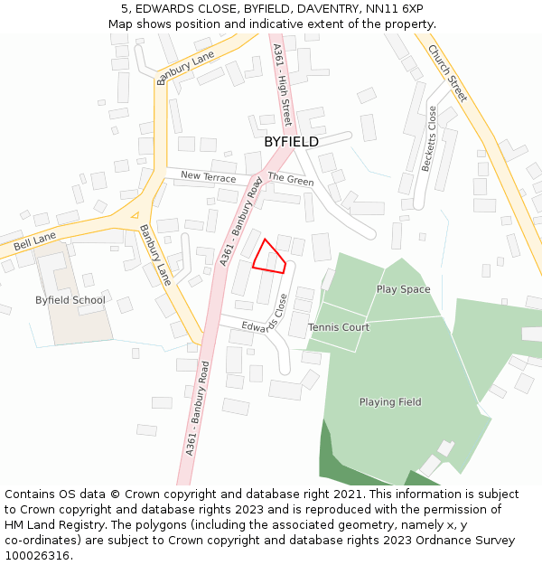 5, EDWARDS CLOSE, BYFIELD, DAVENTRY, NN11 6XP: Location map and indicative extent of plot