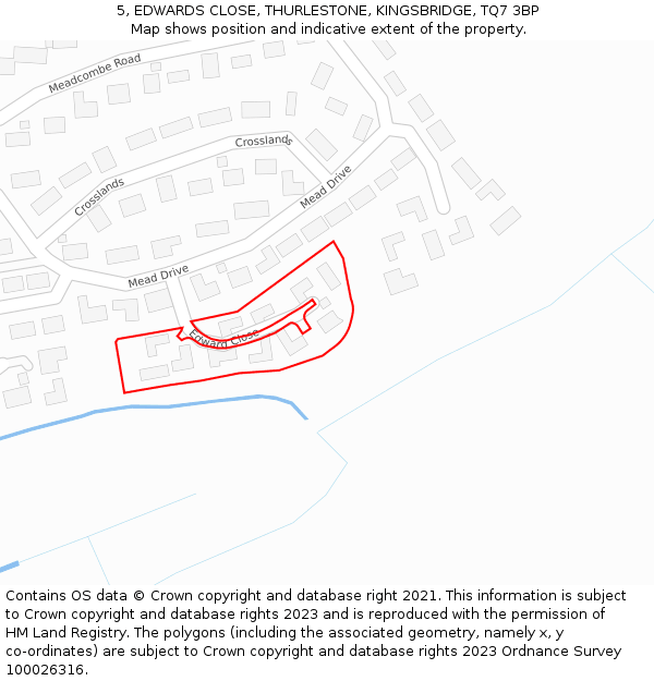5, EDWARDS CLOSE, THURLESTONE, KINGSBRIDGE, TQ7 3BP: Location map and indicative extent of plot