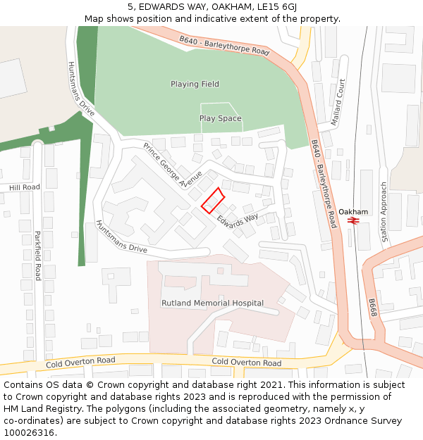 5, EDWARDS WAY, OAKHAM, LE15 6GJ: Location map and indicative extent of plot