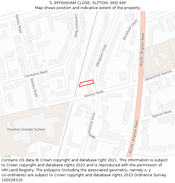 5, EFFINGHAM CLOSE, SUTTON, SM2 6AF: Location map and indicative extent of plot