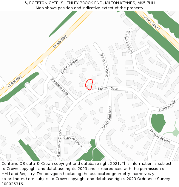 5, EGERTON GATE, SHENLEY BROOK END, MILTON KEYNES, MK5 7HH: Location map and indicative extent of plot