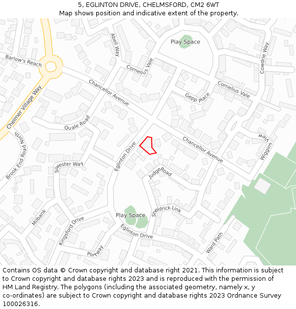 5, EGLINTON DRIVE, CHELMSFORD, CM2 6WT: Location map and indicative extent of plot