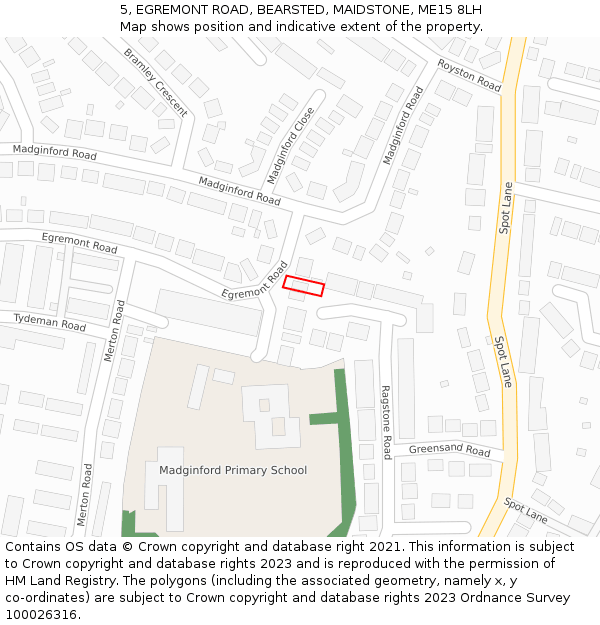 5, EGREMONT ROAD, BEARSTED, MAIDSTONE, ME15 8LH: Location map and indicative extent of plot