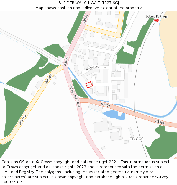 5, EIDER WALK, HAYLE, TR27 6GJ: Location map and indicative extent of plot