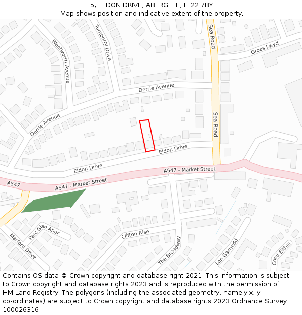5, ELDON DRIVE, ABERGELE, LL22 7BY: Location map and indicative extent of plot