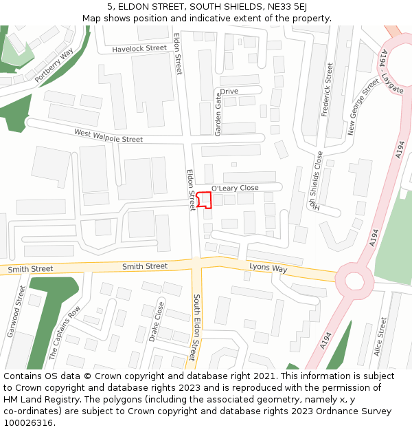 5, ELDON STREET, SOUTH SHIELDS, NE33 5EJ: Location map and indicative extent of plot