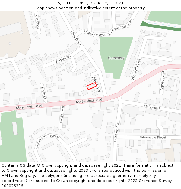 5, ELFED DRIVE, BUCKLEY, CH7 2JF: Location map and indicative extent of plot