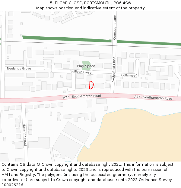 5, ELGAR CLOSE, PORTSMOUTH, PO6 4SW: Location map and indicative extent of plot