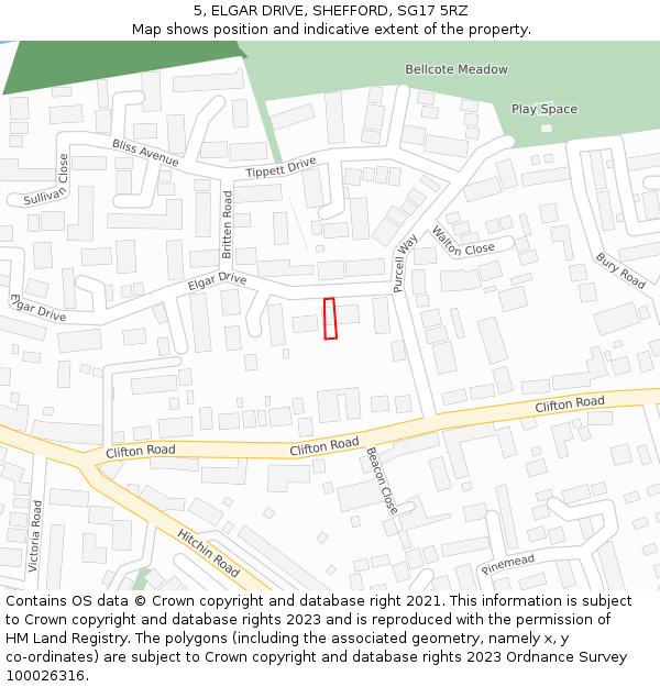 5, ELGAR DRIVE, SHEFFORD, SG17 5RZ: Location map and indicative extent of plot