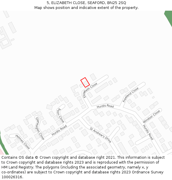5, ELIZABETH CLOSE, SEAFORD, BN25 2SQ: Location map and indicative extent of plot