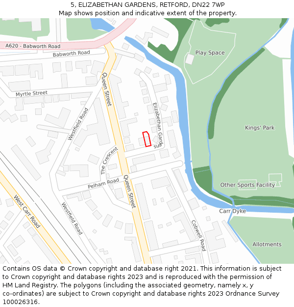 5, ELIZABETHAN GARDENS, RETFORD, DN22 7WP: Location map and indicative extent of plot