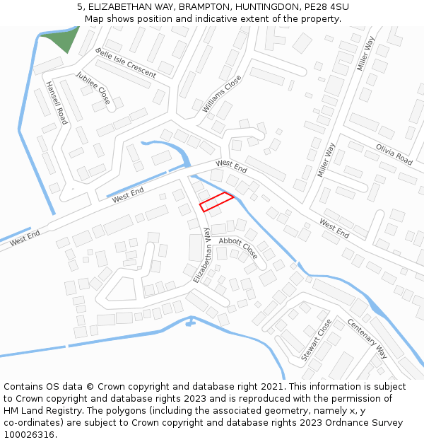 5, ELIZABETHAN WAY, BRAMPTON, HUNTINGDON, PE28 4SU: Location map and indicative extent of plot