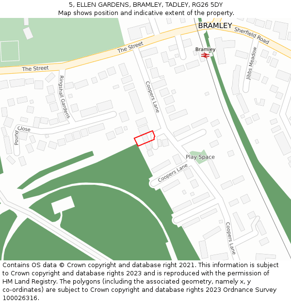 5, ELLEN GARDENS, BRAMLEY, TADLEY, RG26 5DY: Location map and indicative extent of plot