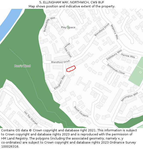 5, ELLINGHAM WAY, NORTHWICH, CW9 8UF: Location map and indicative extent of plot