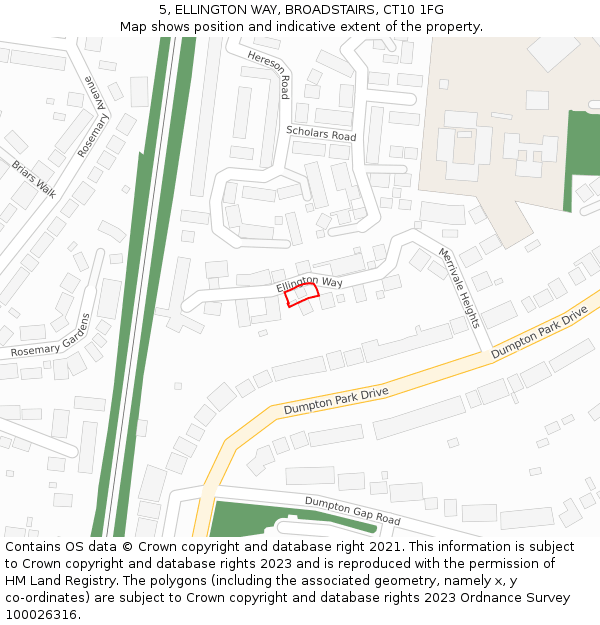 5, ELLINGTON WAY, BROADSTAIRS, CT10 1FG: Location map and indicative extent of plot