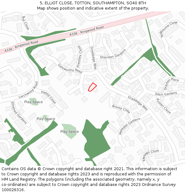 5, ELLIOT CLOSE, TOTTON, SOUTHAMPTON, SO40 8TH: Location map and indicative extent of plot