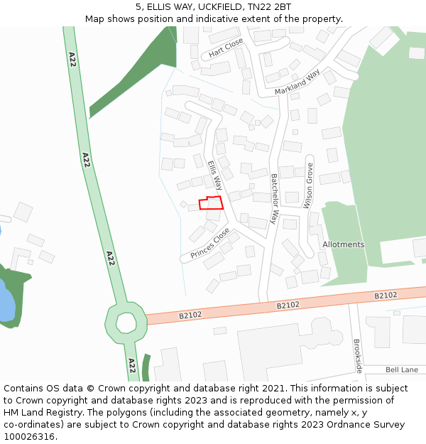 5, ELLIS WAY, UCKFIELD, TN22 2BT: Location map and indicative extent of plot