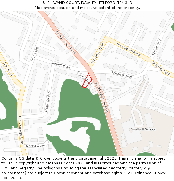 5, ELLWAND COURT, DAWLEY, TELFORD, TF4 3LD: Location map and indicative extent of plot