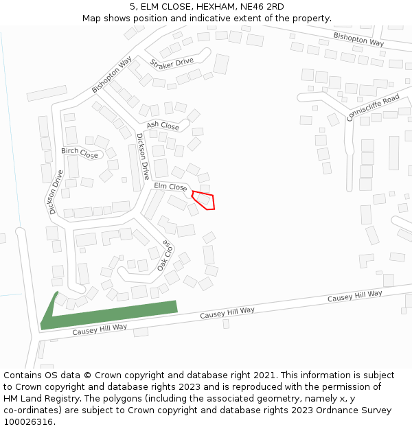 5, ELM CLOSE, HEXHAM, NE46 2RD: Location map and indicative extent of plot