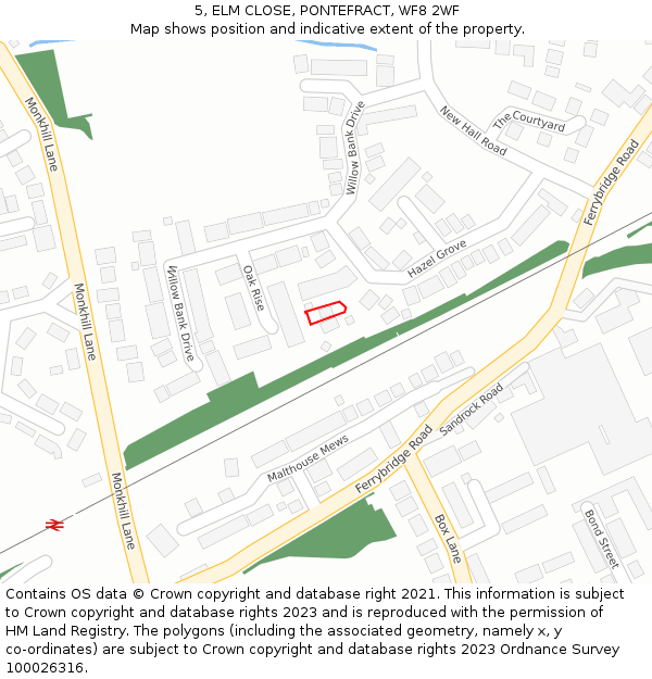 5, ELM CLOSE, PONTEFRACT, WF8 2WF: Location map and indicative extent of plot