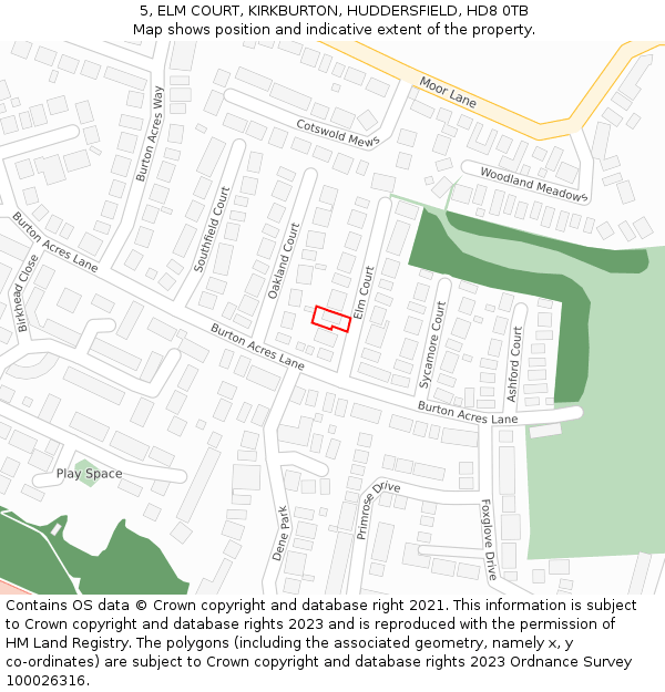 5, ELM COURT, KIRKBURTON, HUDDERSFIELD, HD8 0TB: Location map and indicative extent of plot