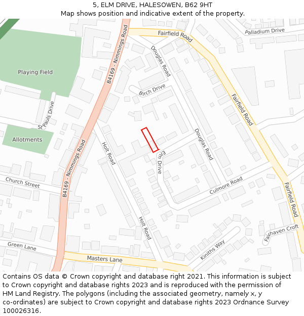 5, ELM DRIVE, HALESOWEN, B62 9HT: Location map and indicative extent of plot
