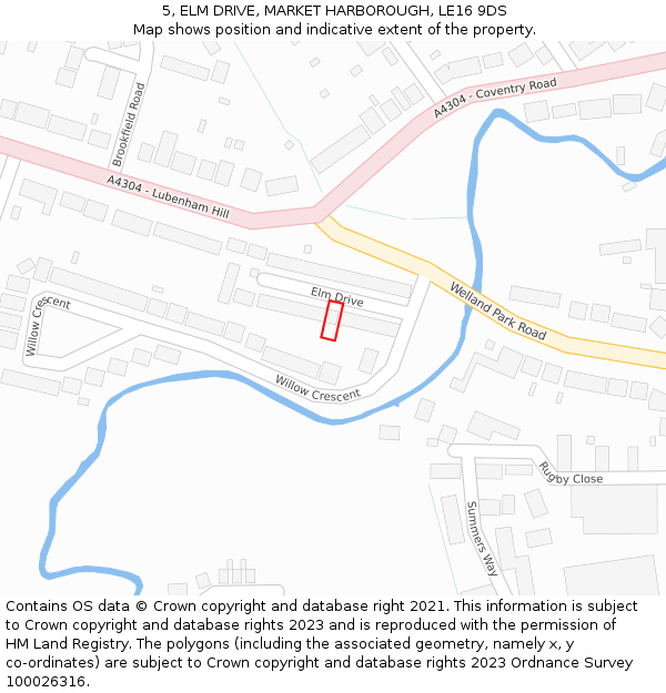 5, ELM DRIVE, MARKET HARBOROUGH, LE16 9DS: Location map and indicative extent of plot