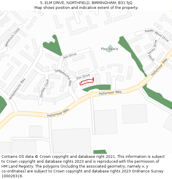 5, ELM DRIVE, NORTHFIELD, BIRMINGHAM, B31 5JQ: Location map and indicative extent of plot